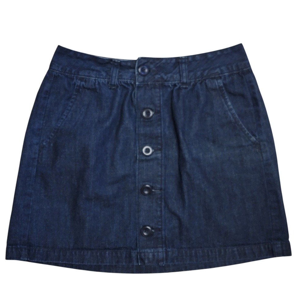 Old‎ Navy Blue Jean Skirt Womens 2 A Line Mini Button Front Dark Wash Denim